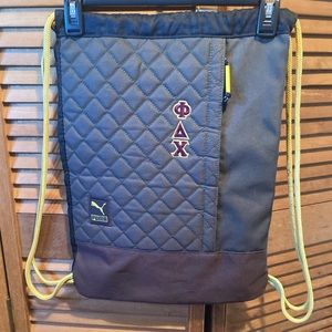Puma Phi Delta Chi Brown, Green & Black Canvas Quilted Back Pack Sack
